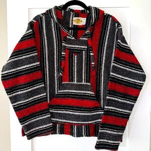 Vintage 90s Earth Ragz Baja- Drug Rug Hoodie Medium Red, Gray, Black, White